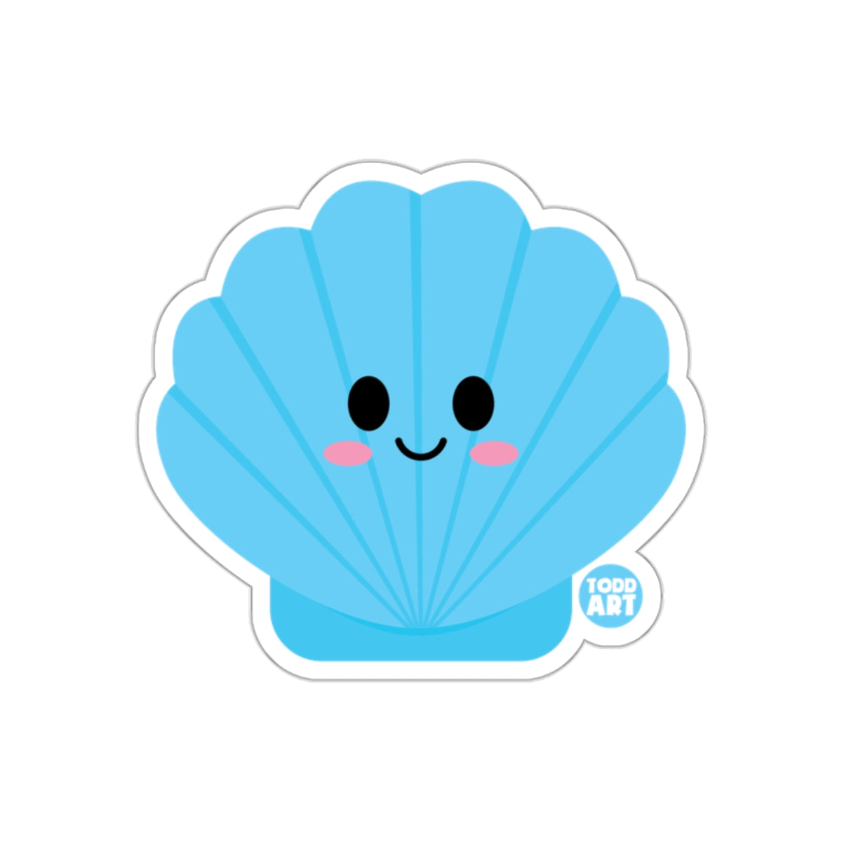 Adorable Smiling Blue Seashell Cartoon Sticker