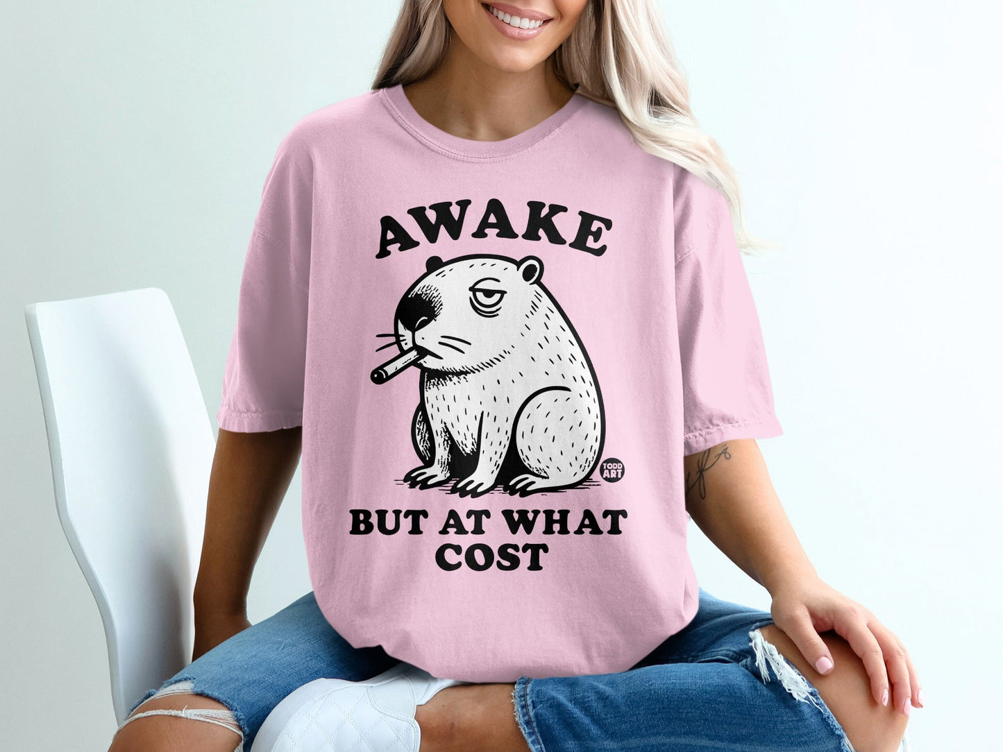 Awake But At What Cost Funny Casual T-shirt
