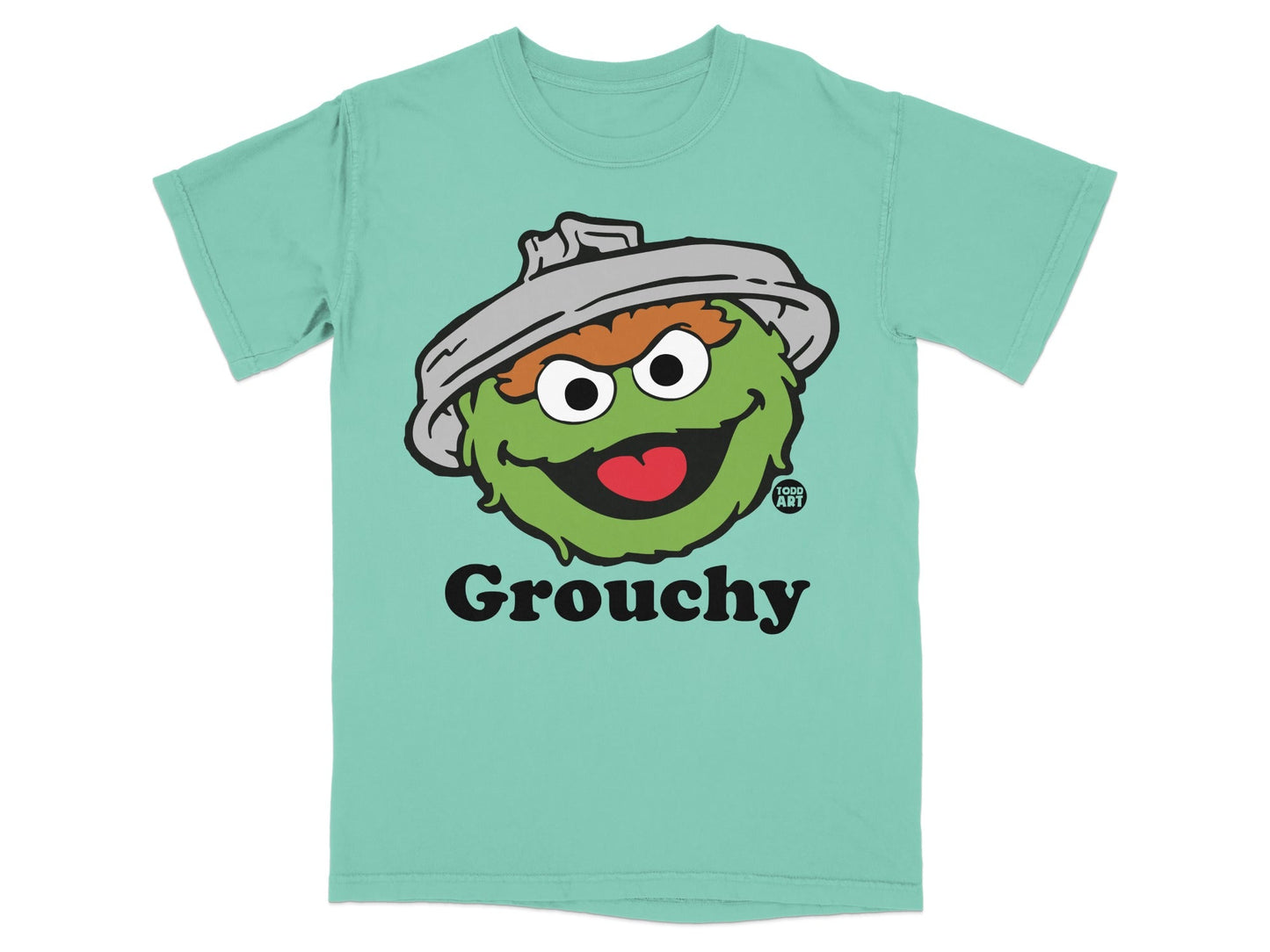 Oscar the Grouch shirt with "Grouchy" text and "TODD ART" logo.