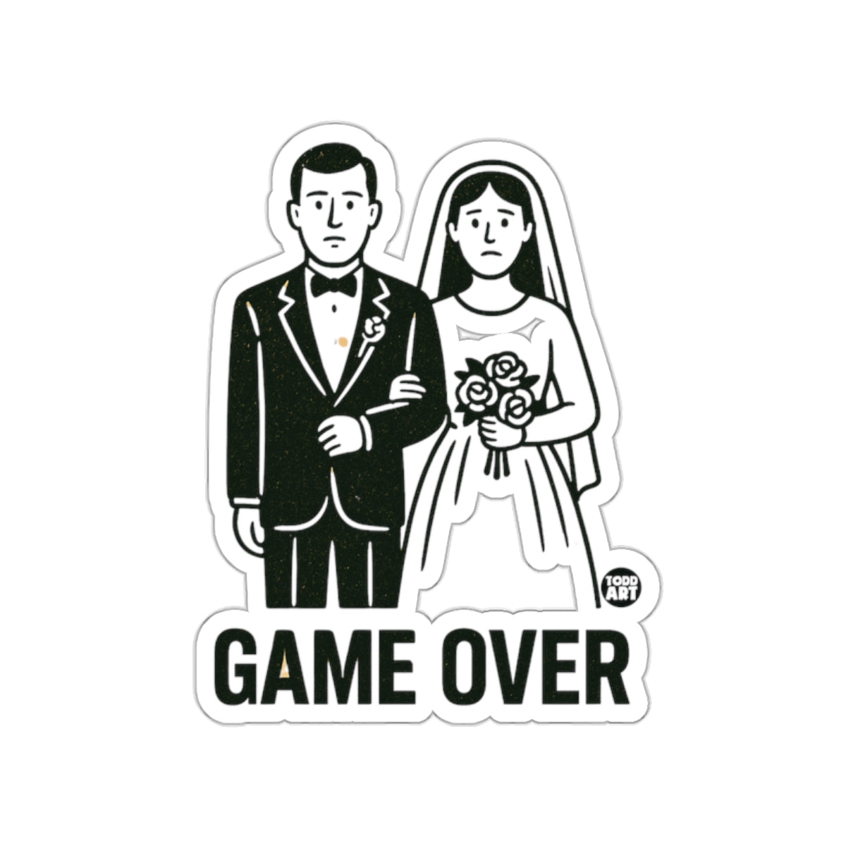 Humorous Game Over Bride and Groom Sticker