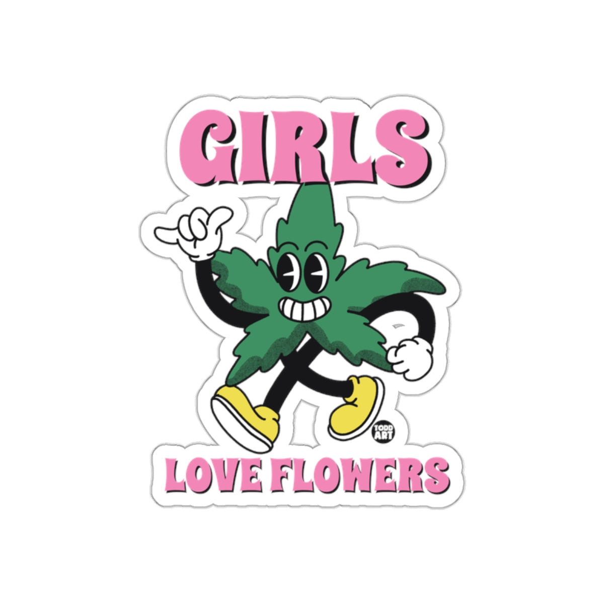 Girls Love Flowers Cartoon Sticker Design