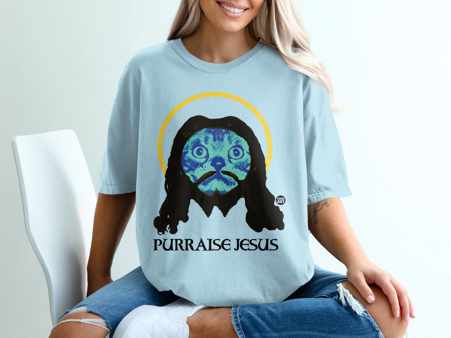 PURRAISE JESUS Cat Graphic T-Shirt for Women