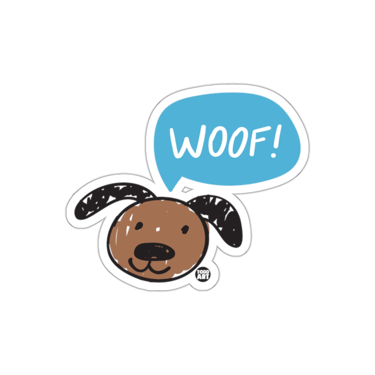 Cute Dog Illustration Sticker with Woof Text