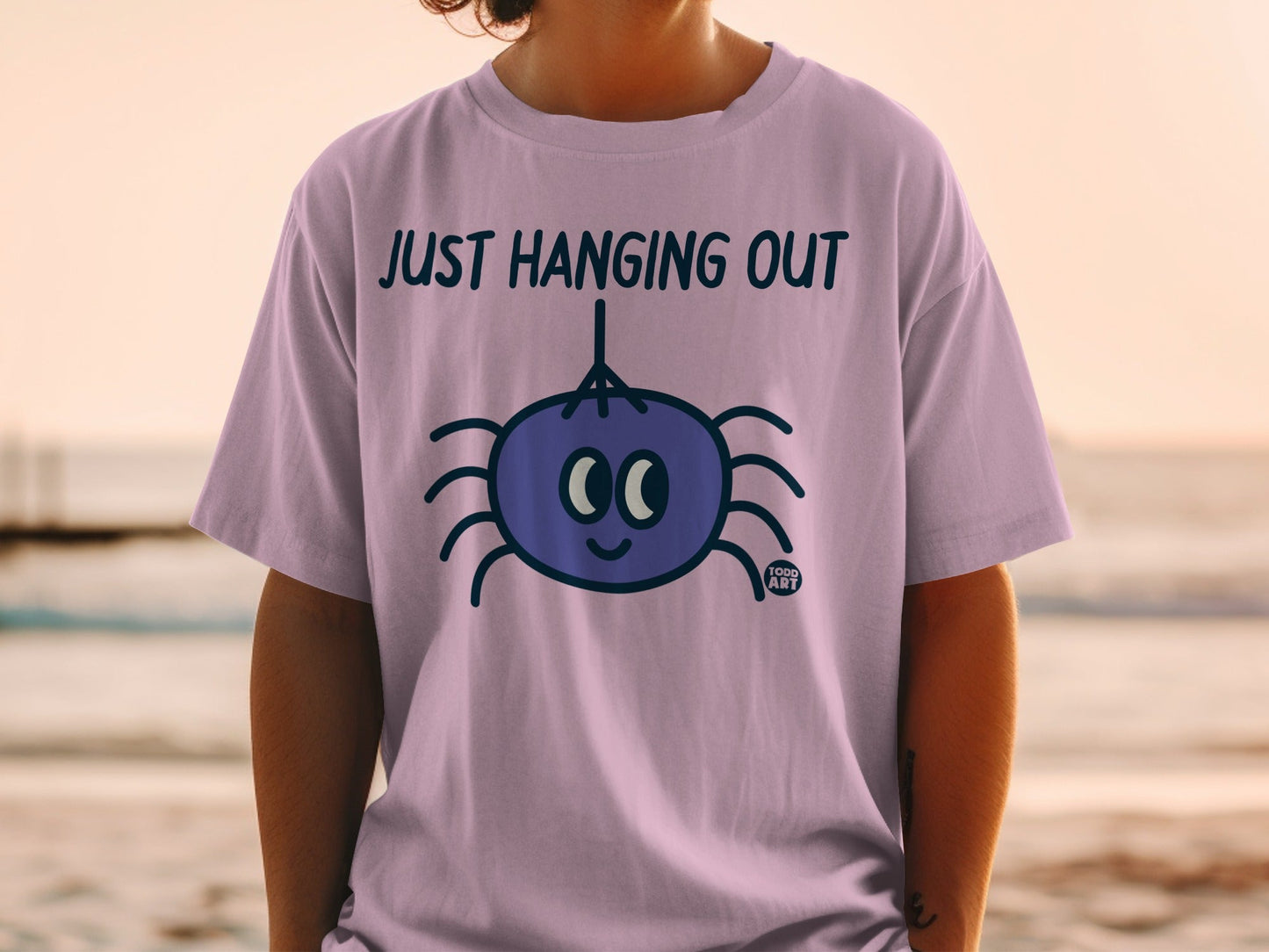 Just Hanging Out Cute Spider Graphic Design T-shirt