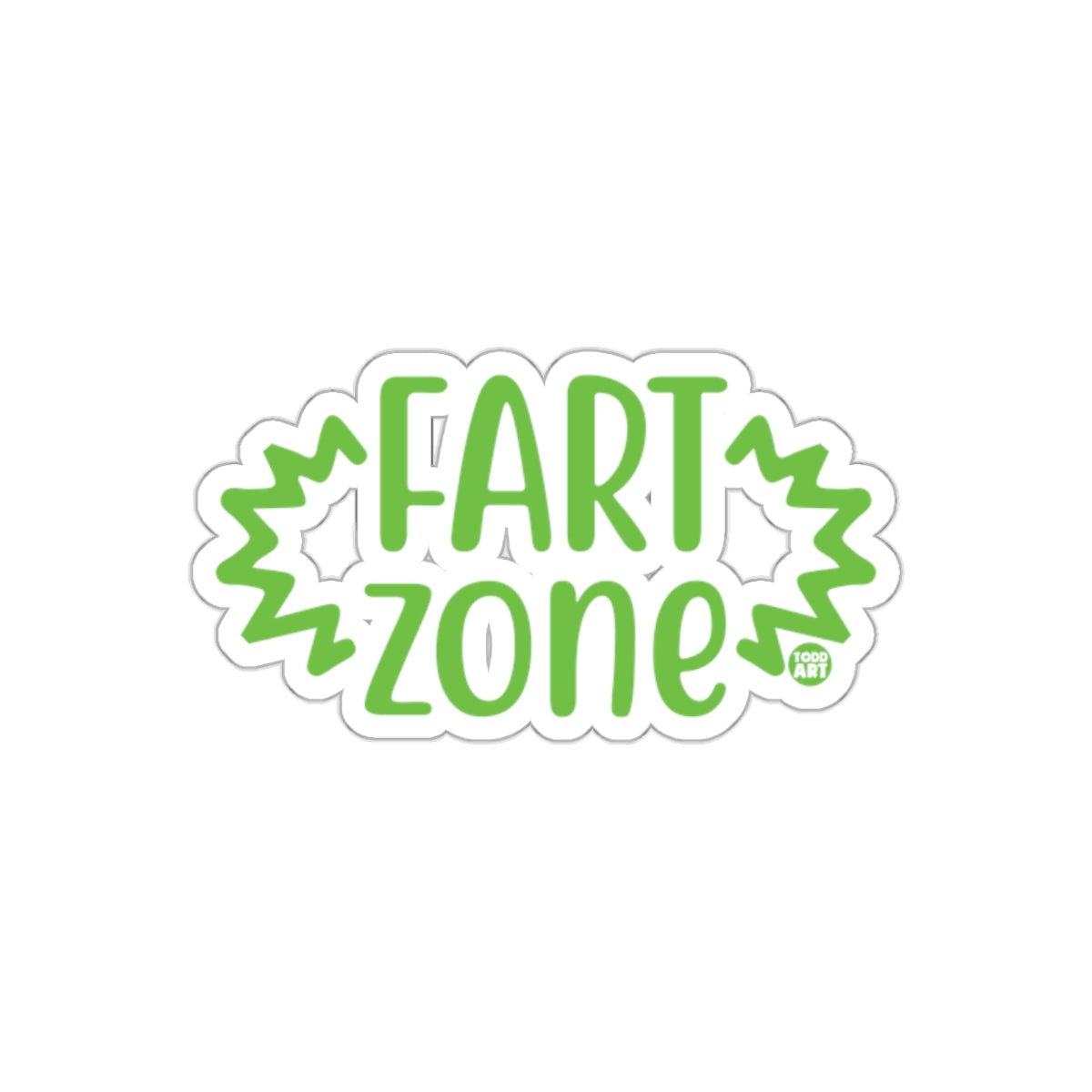 Funny Fart Zone Sticker with Green Text on White Border