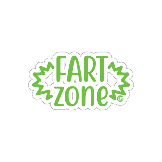 Funny Fart Zone Sticker with Green Text on White Border
