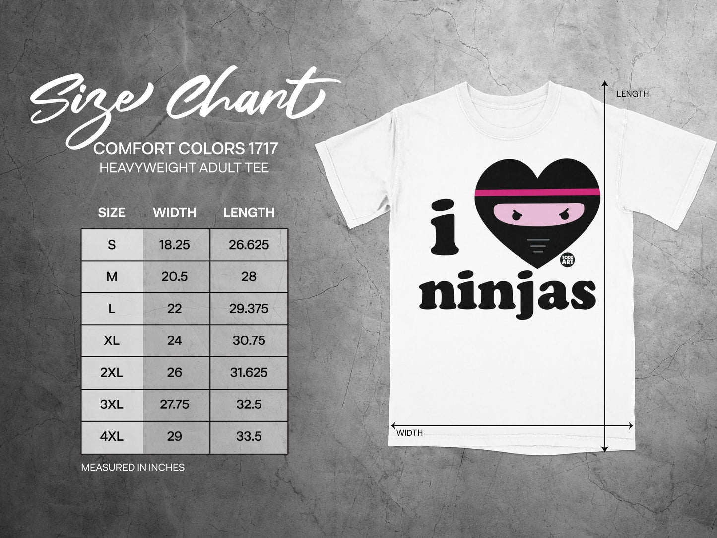 I Love Ninjas Graphic Heavyweight Adult Tee Shirt