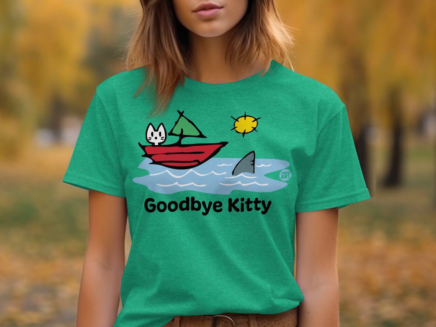 Goodbye Kitty Green Graphic T-Shirt Casual Wear