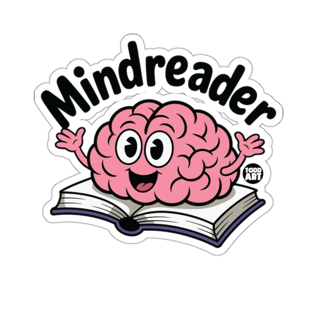 Mindreader cartoon brain open book smiling character 