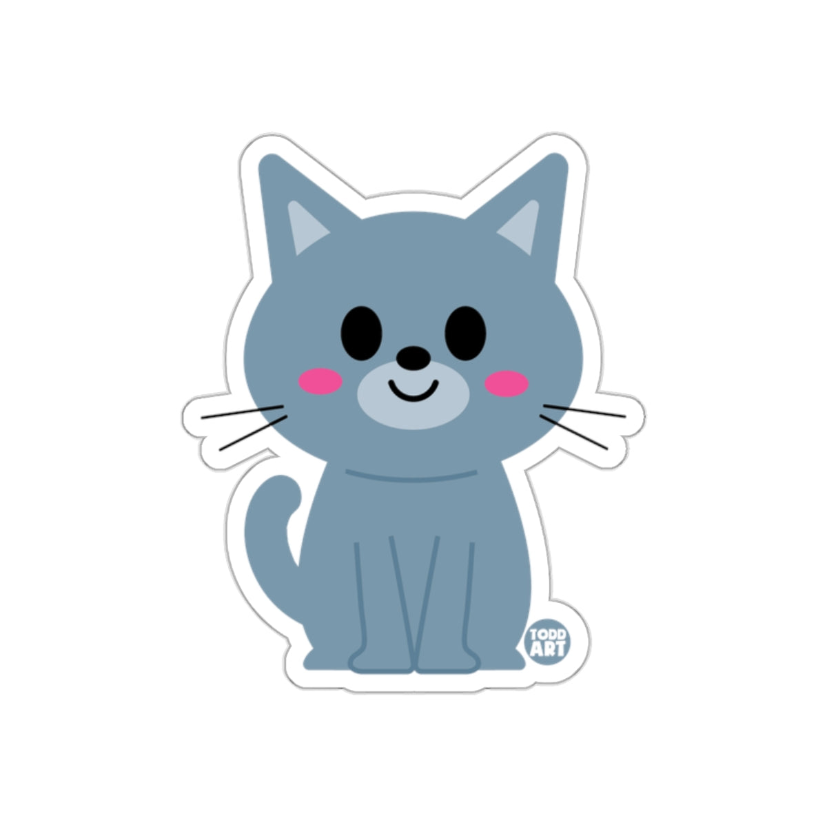Cute Blue Cartoon Cat with Pink Cheeks Sticker