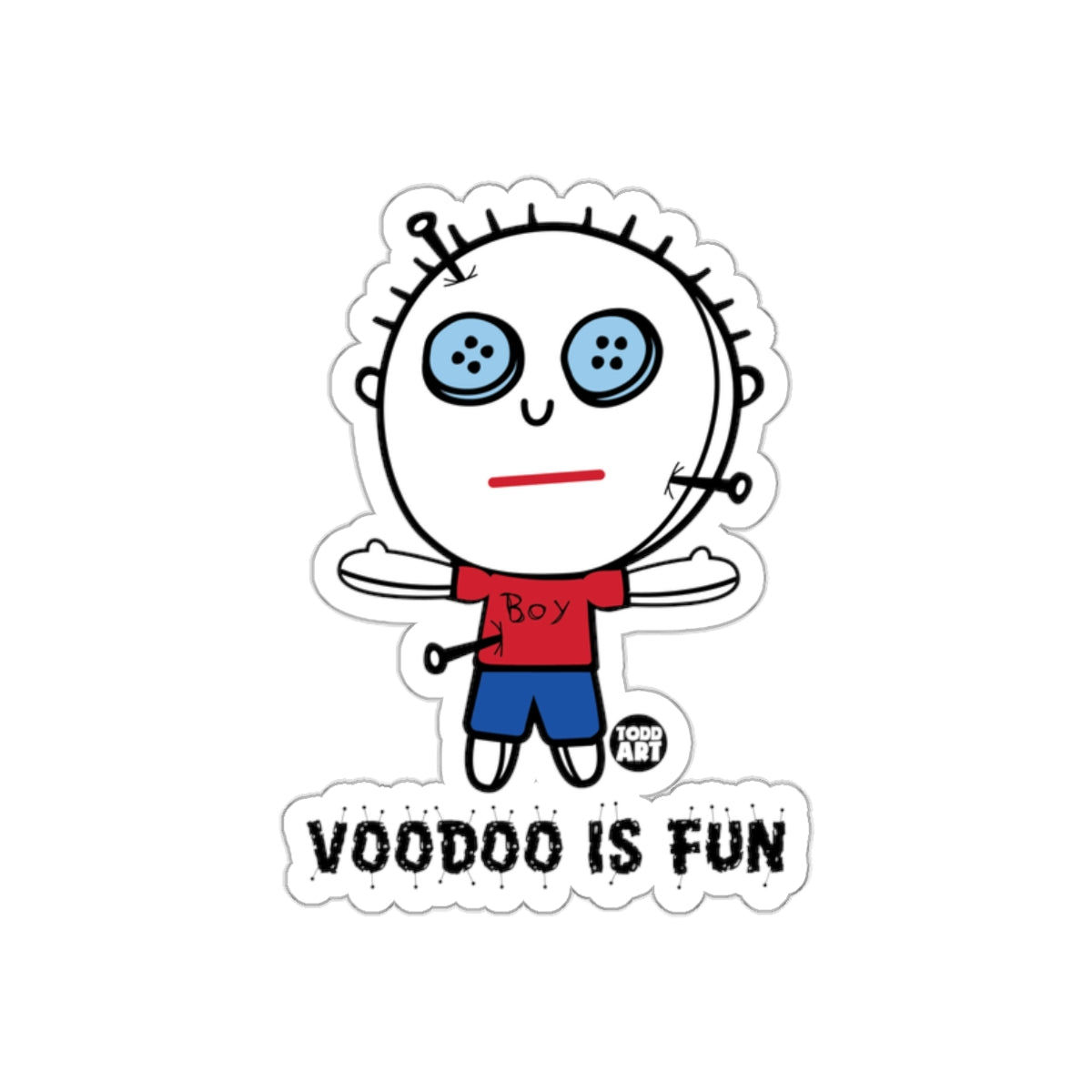 Voodoo Is Fun Boy Sticker with Pins Todd Art Design