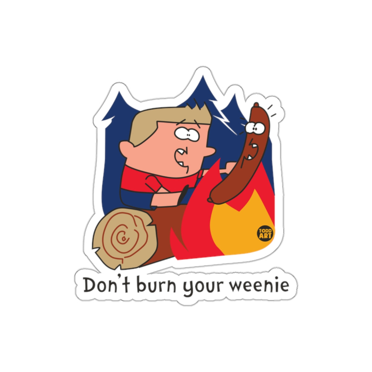 Don't Burn Your Weenie Funny Cartoon Sticker Product