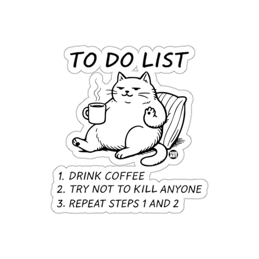 Cat with Coffee on To Do List Funny Graphic Stickers