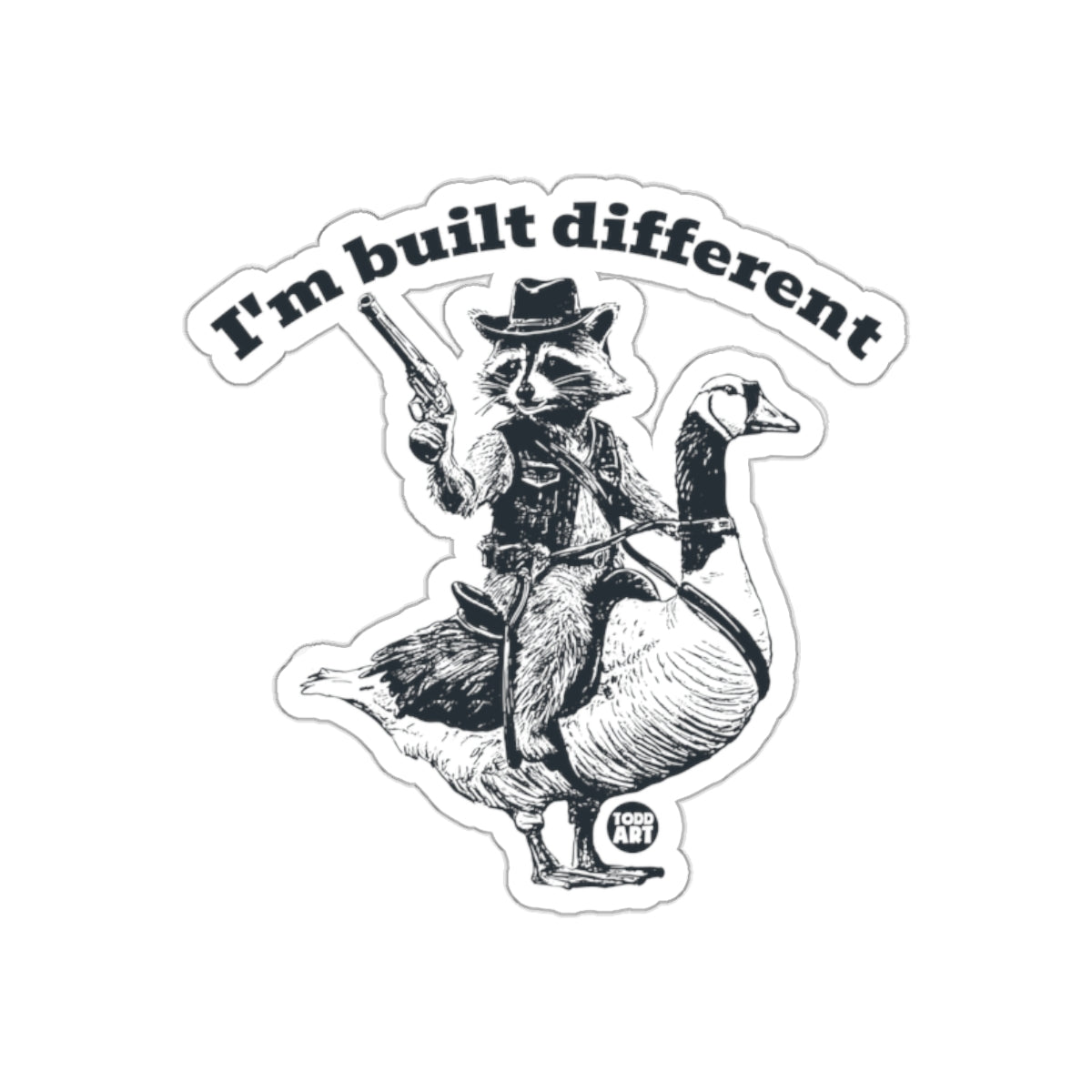 I Am Built Different Raccoon Riding a Goose Stickers