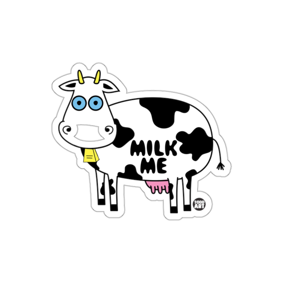 Funny Cartoon Cow with Milk Me Text Sticker
