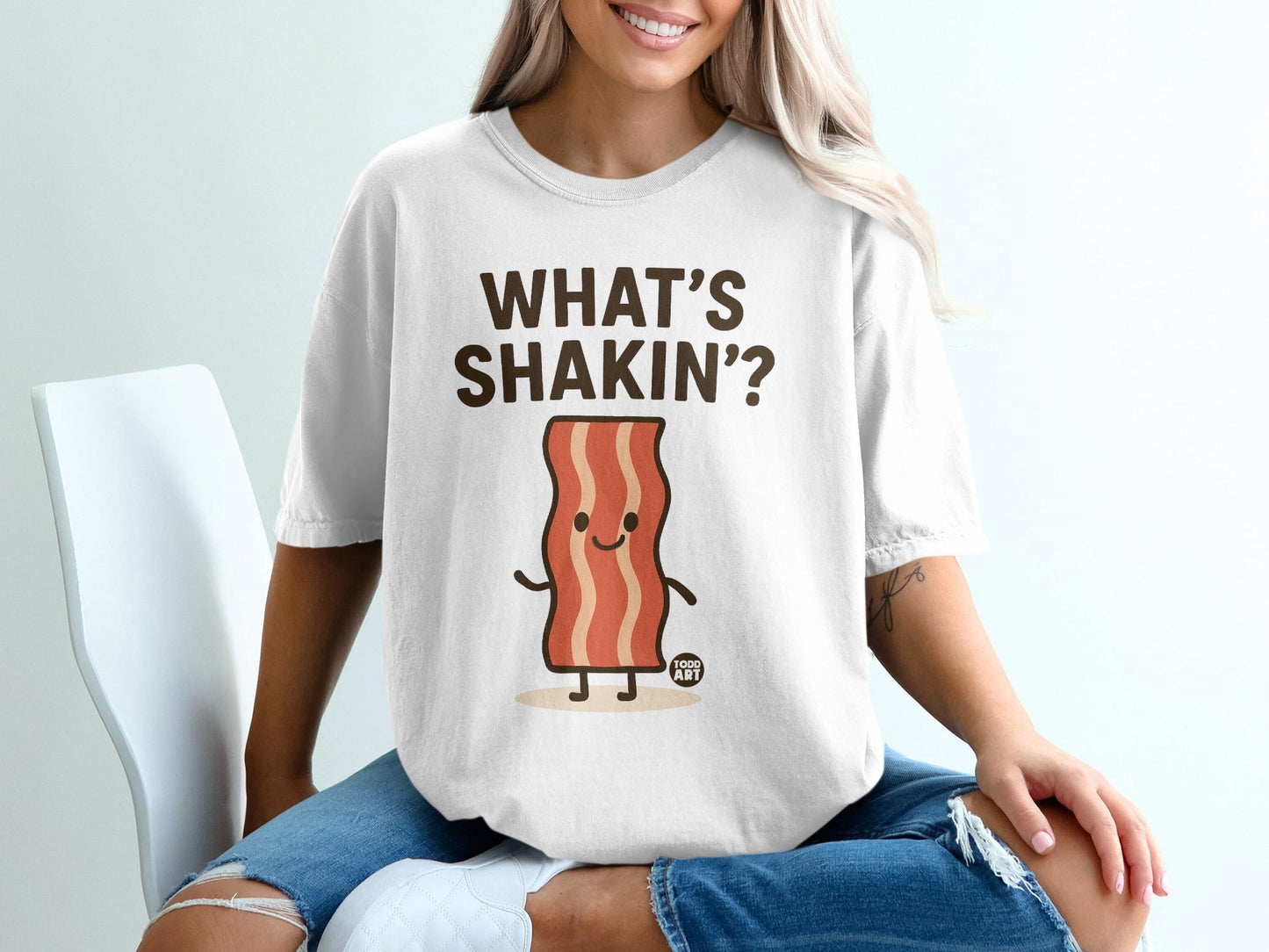 What's Shakin'? Cartoon Bacon Graphic T-Shirt