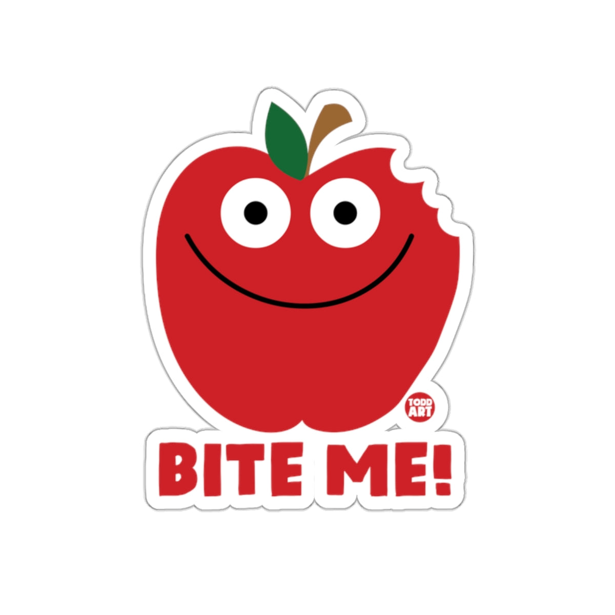 Bite Me Red Smiling Apple Sticker Fun Design