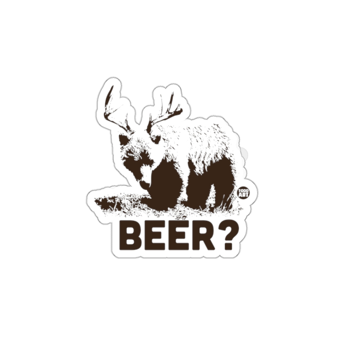 Moose with Antlers Poster Asking BEER Question Decor