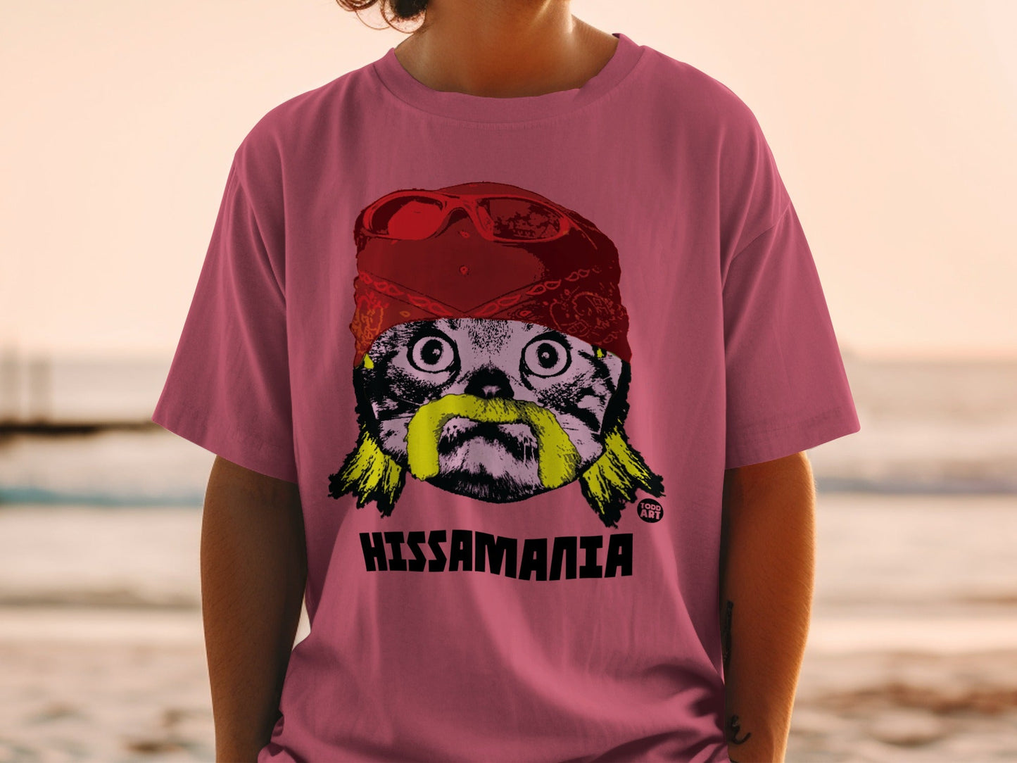 Hissamania Cat Graphic Pink T-Shirt for Comic Fans