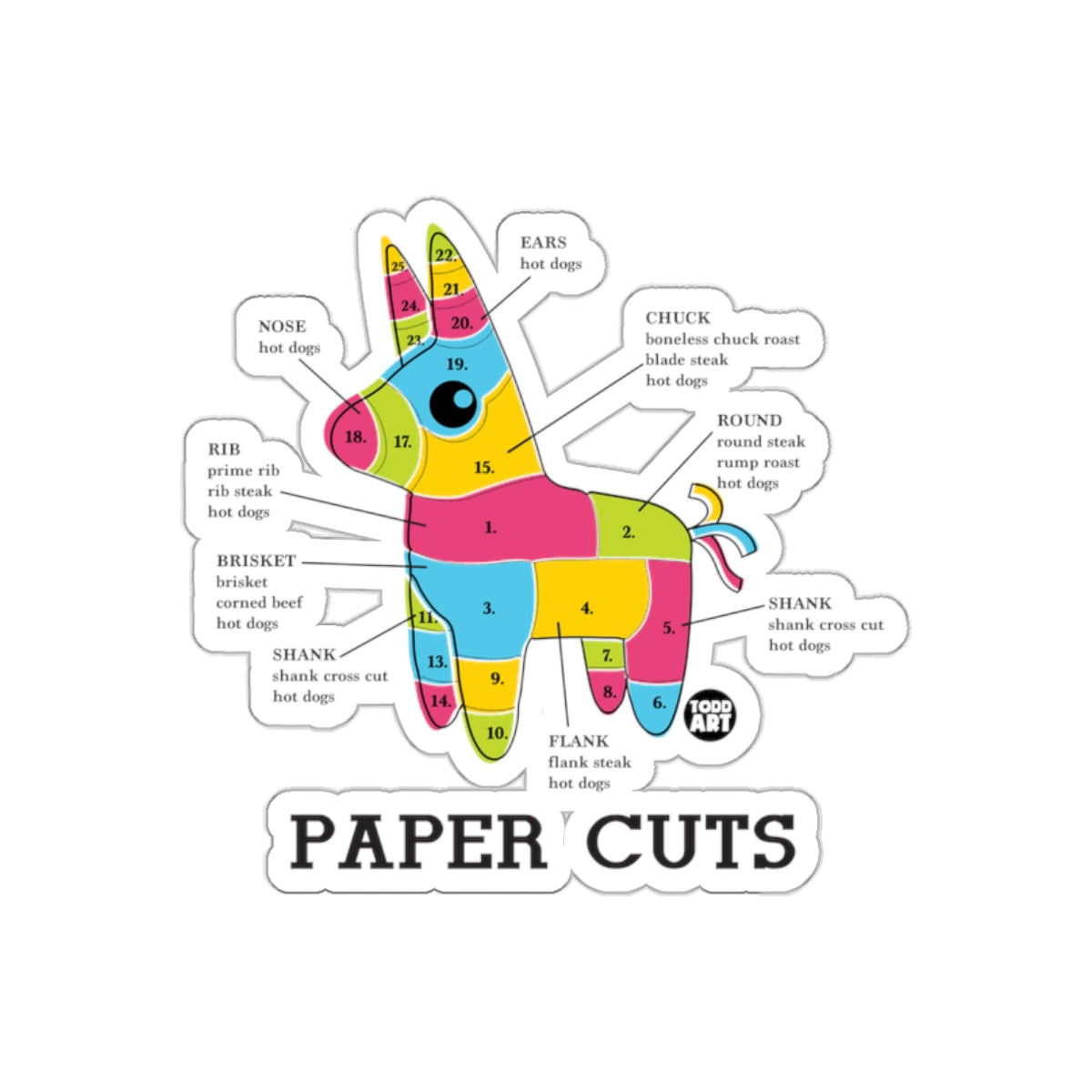 Colorful Piñata Paper Cuts Graphic Illustration Art Sticker