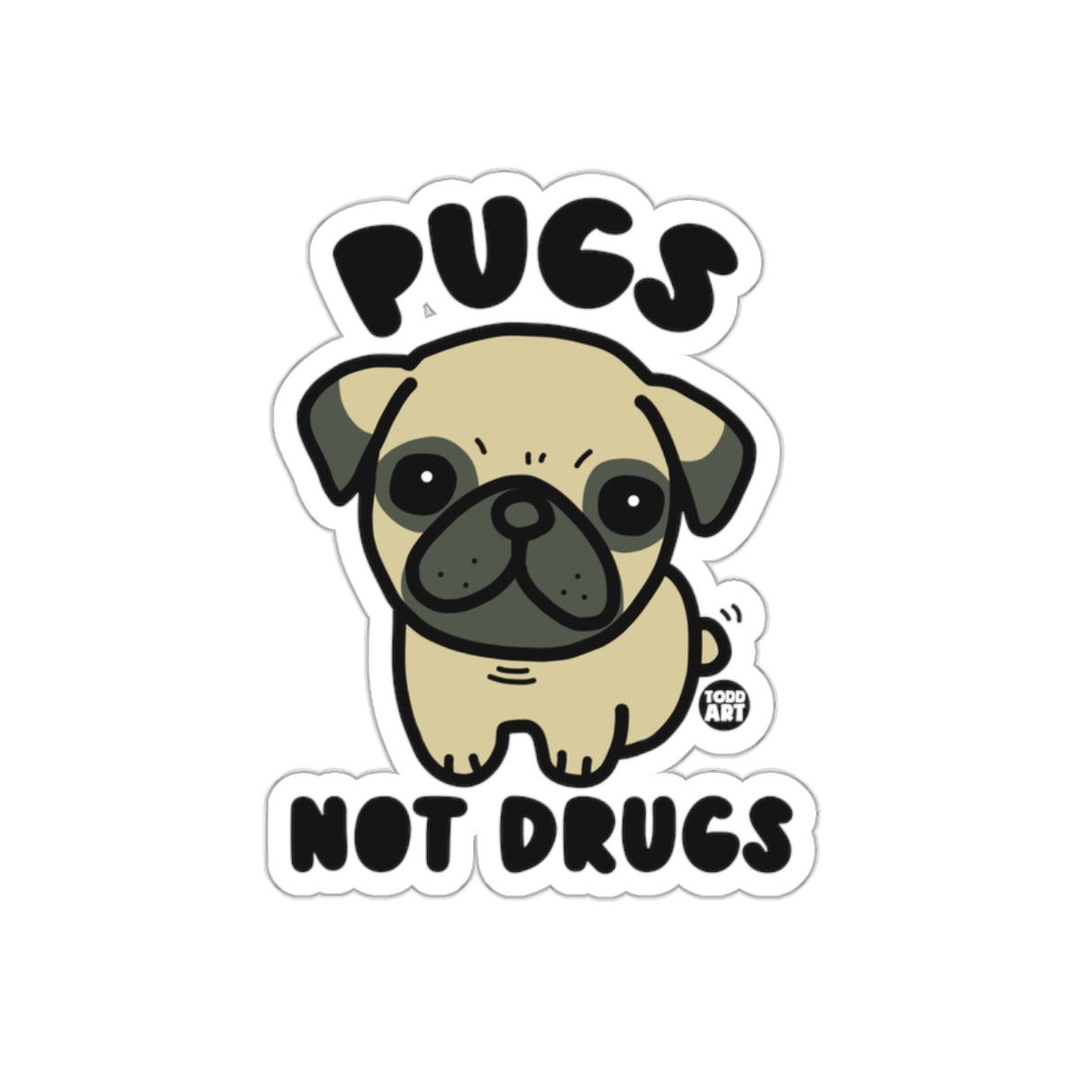 Pugs Not Drugs Cute Pug Illustration Sticker