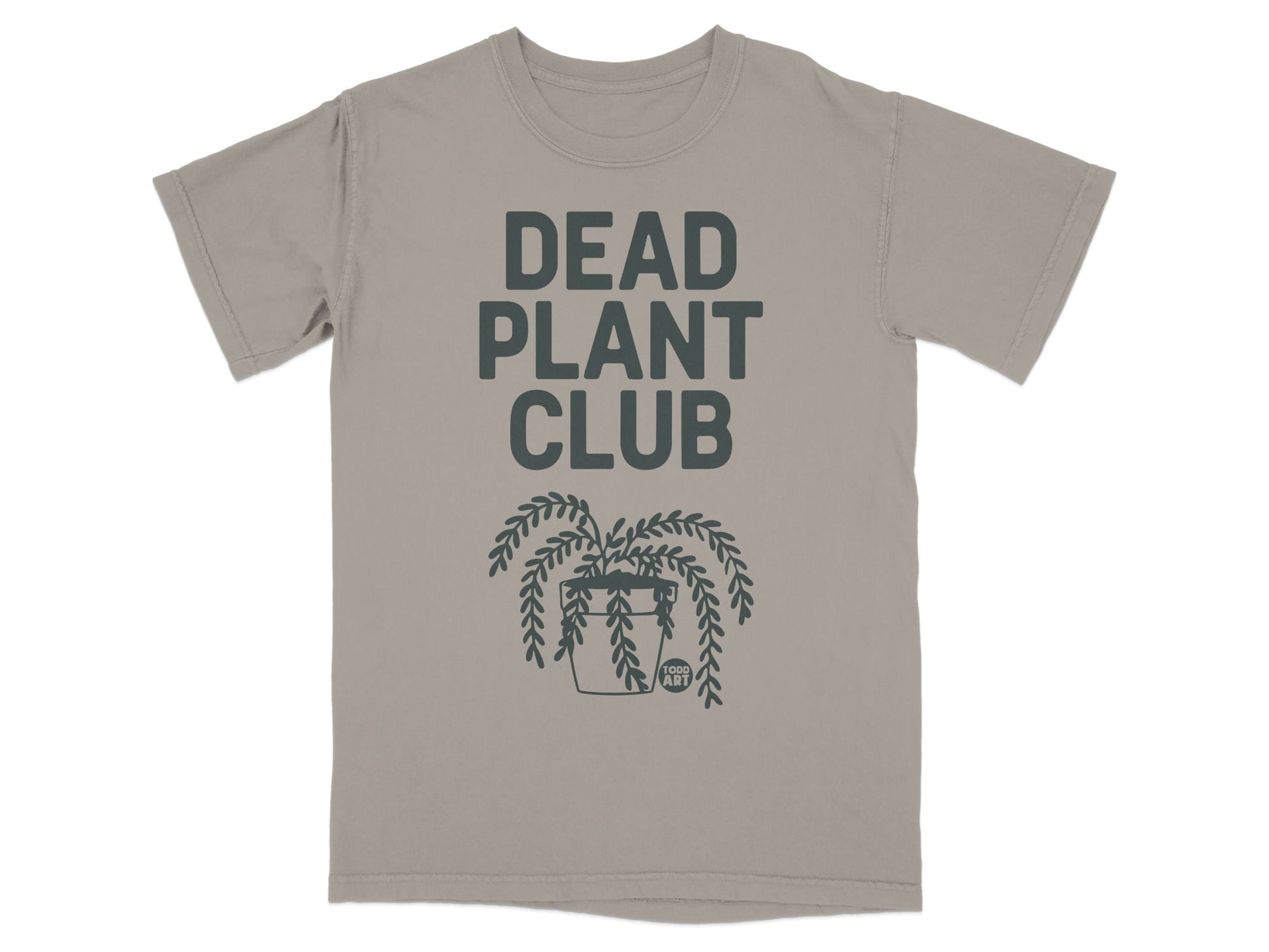 T-shirt with "DEAD PLANT CLUB" text and a hanging plant graphic.