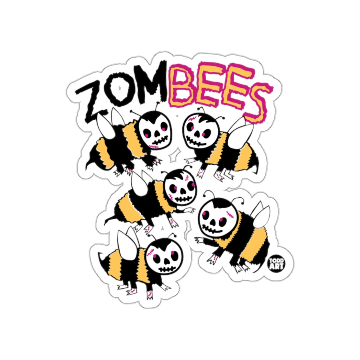 Zombees Funny Cartoon Halloween Humor Sticker Design