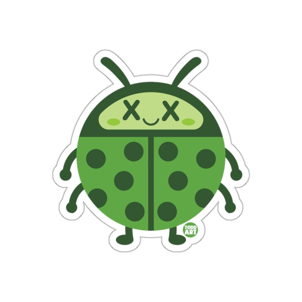 Cute Smiling Green Ladybug Sticker Cartoon Style