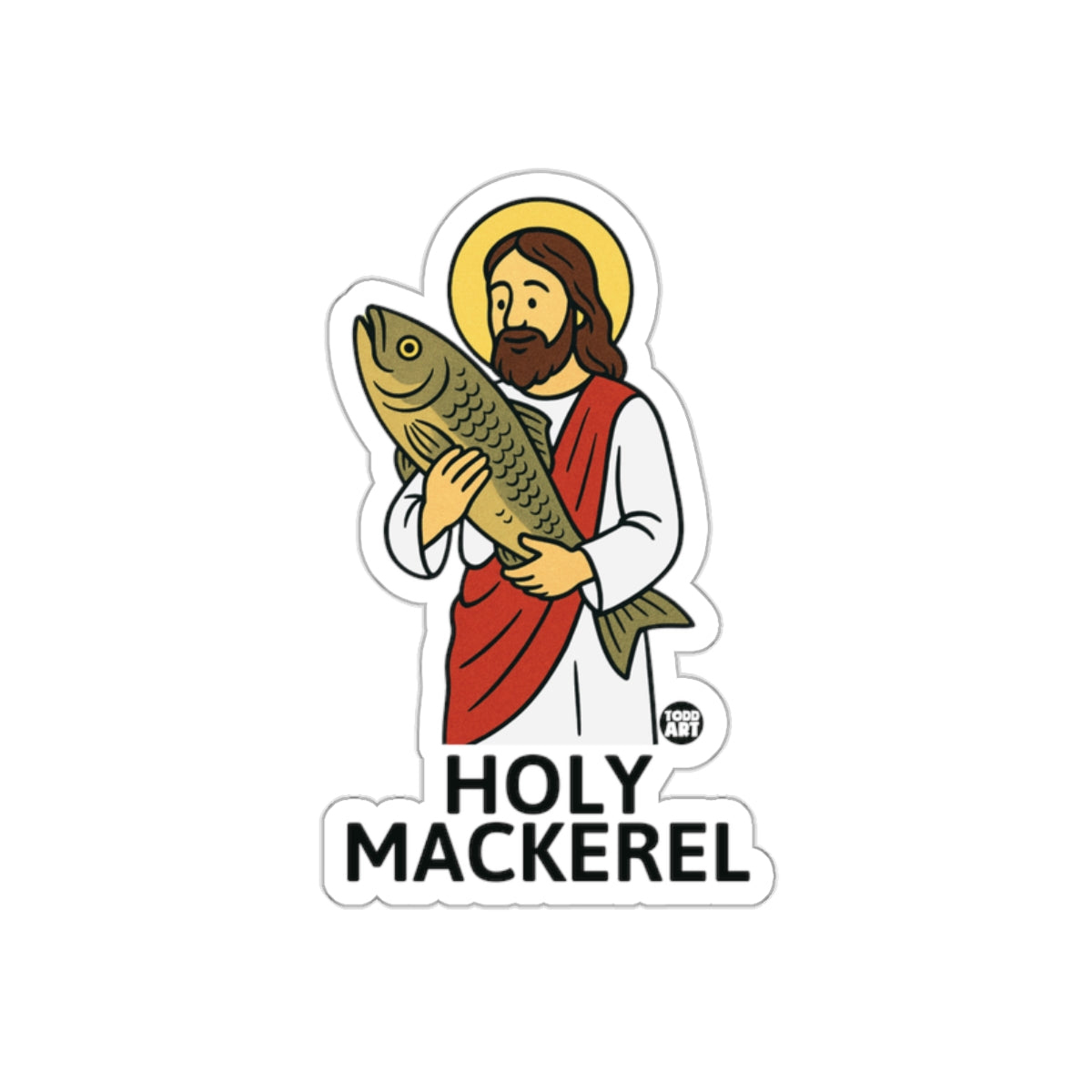 Holy Mackerel Sticker with Jesus Holding Fish
