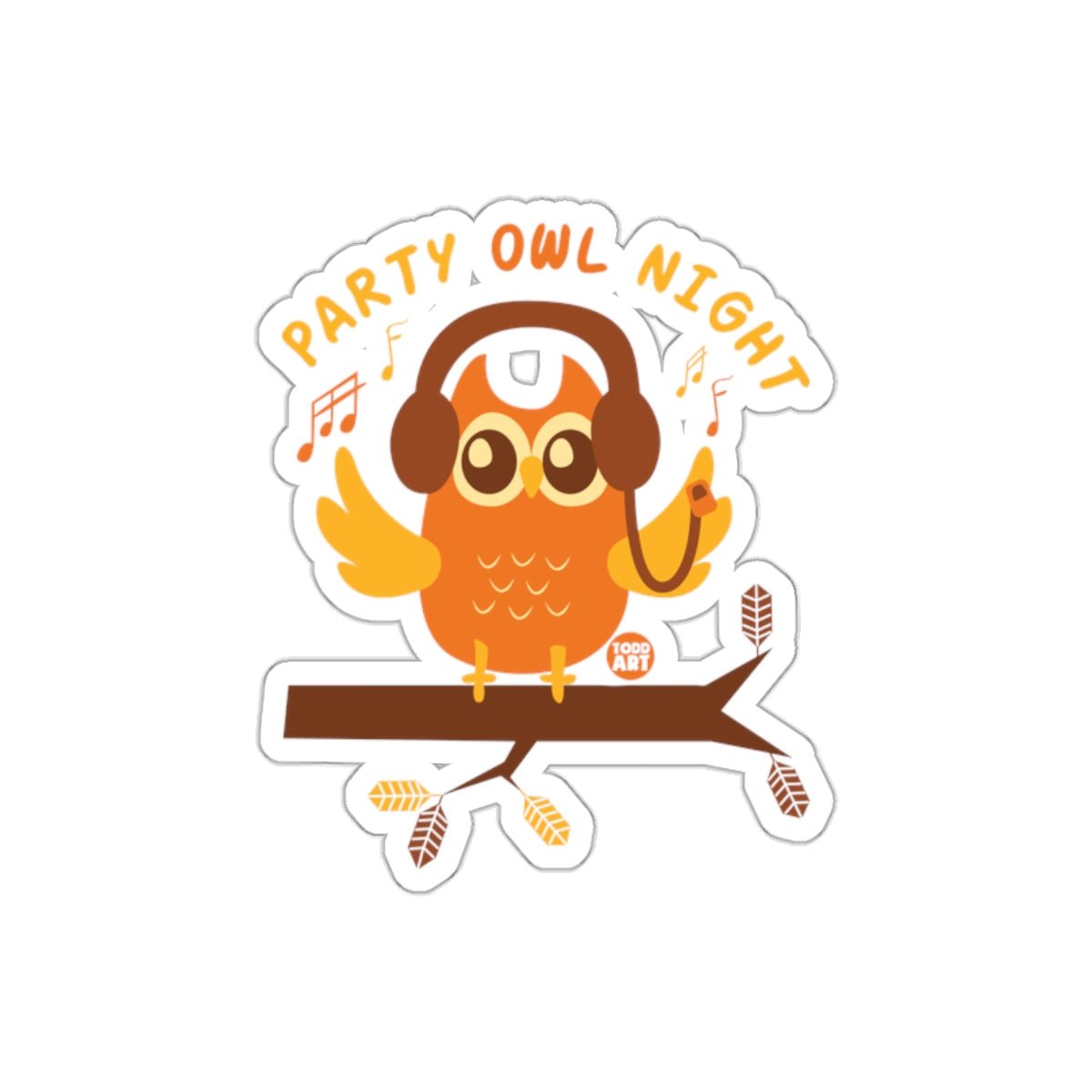 Party Owl Night on Branch with Headphones Todd Art sticker