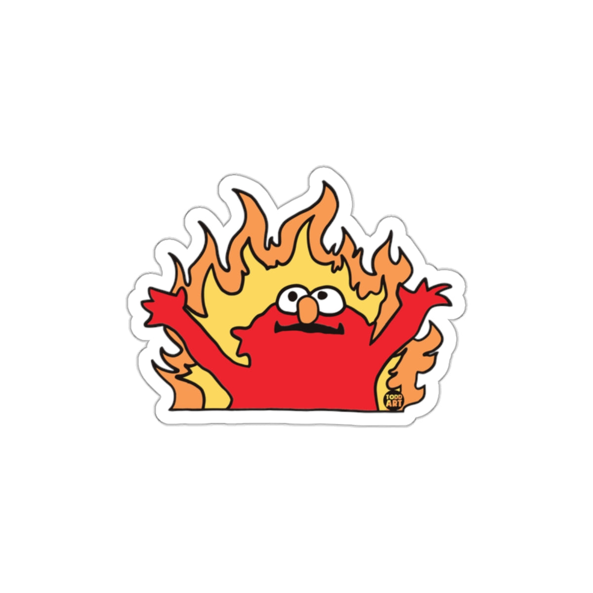 Red Monster On Fire Cartoon Illustration Funny Stickers