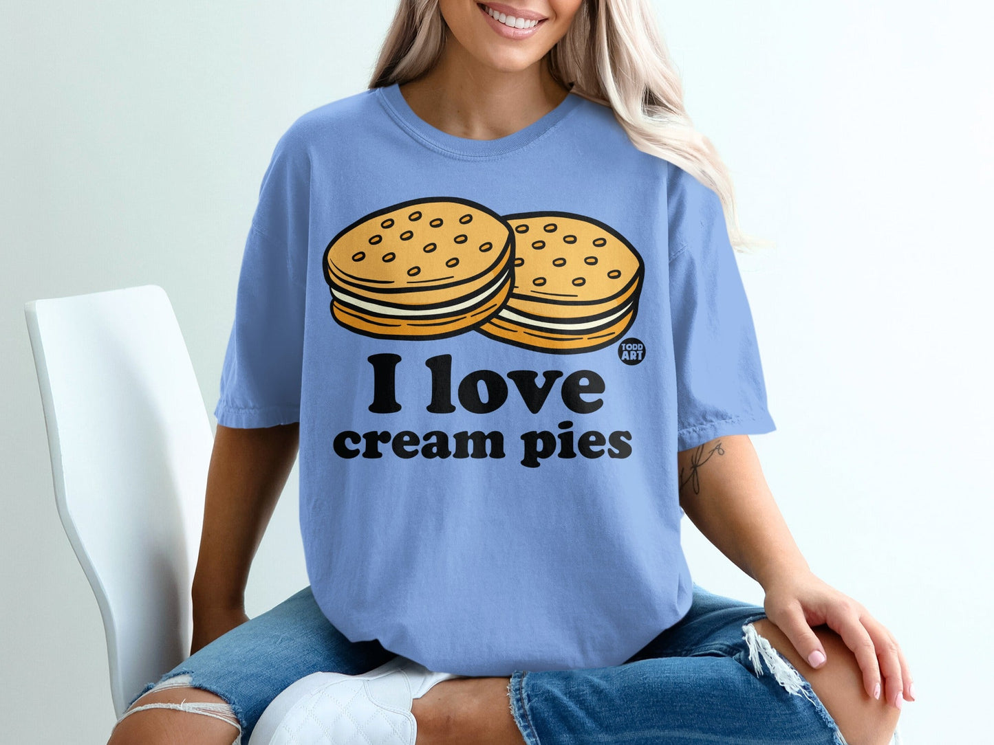 I Love Cream Pies Graphic Tee Light Blue Shirt