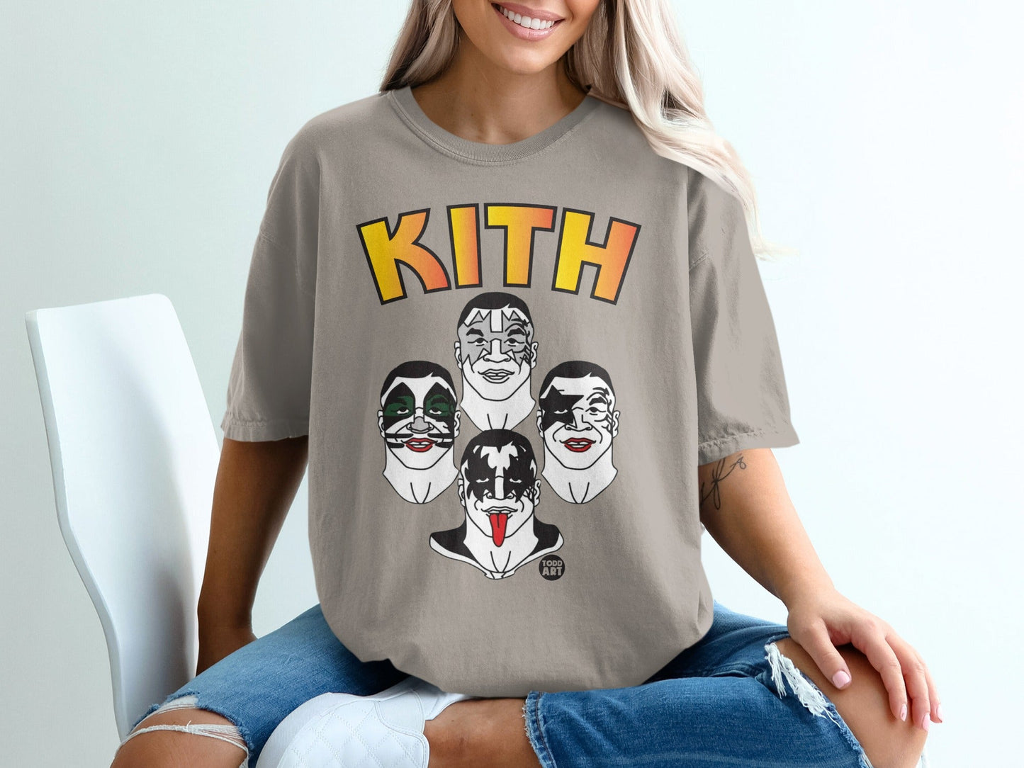 Kith t-shirt with four KISS band members' iconic makeup faces.