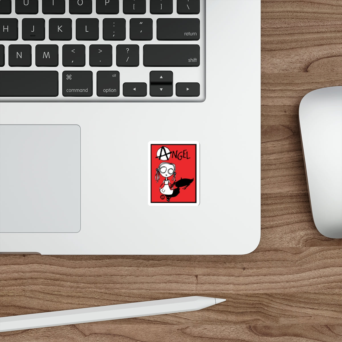 Quirky Red Angel Character Sticker for Laptops or Devices