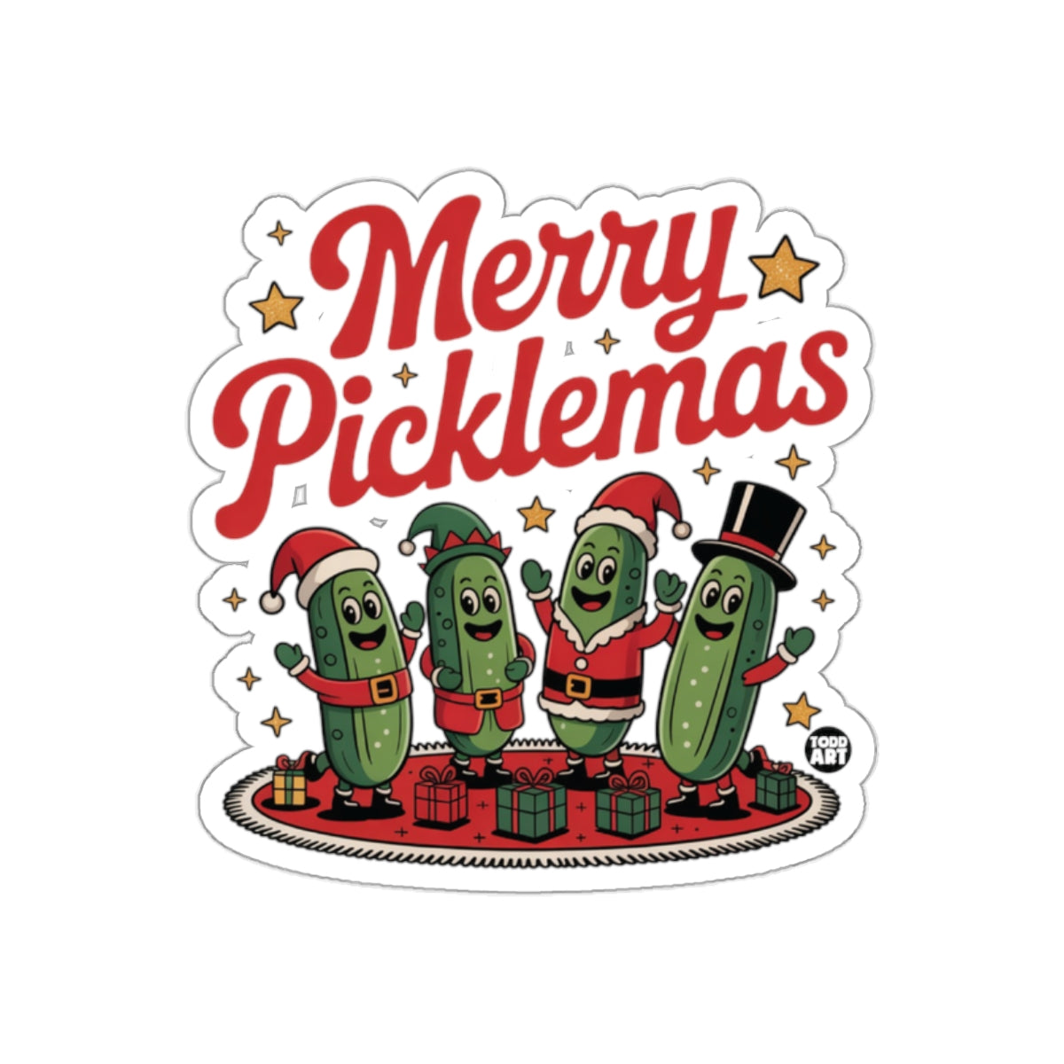 Merry Picklemas Pickles in Festive Outfits Sticker