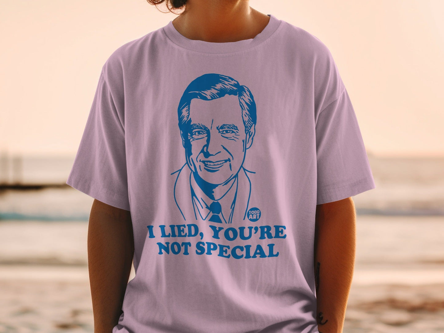 Fred Rogers graphic t-shirt with "I Lied, You're Not Special" text.