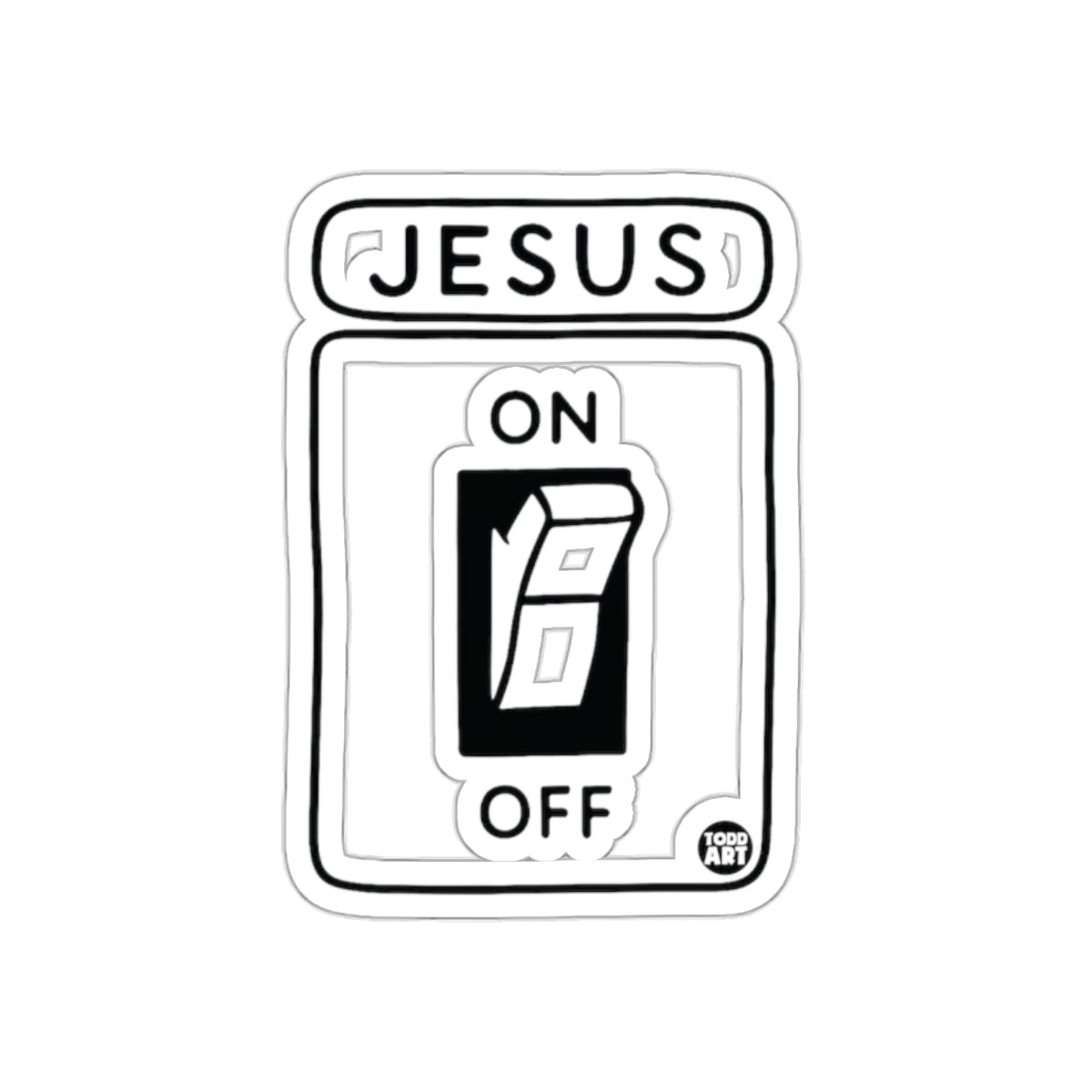 Jesus On Off Switch Sticker with Black and White Design