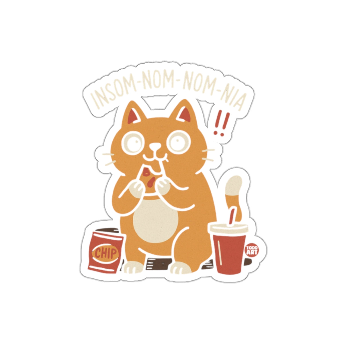 Insom-Nom-Nom-Nia Cute Cat Eating Snacks Sticker