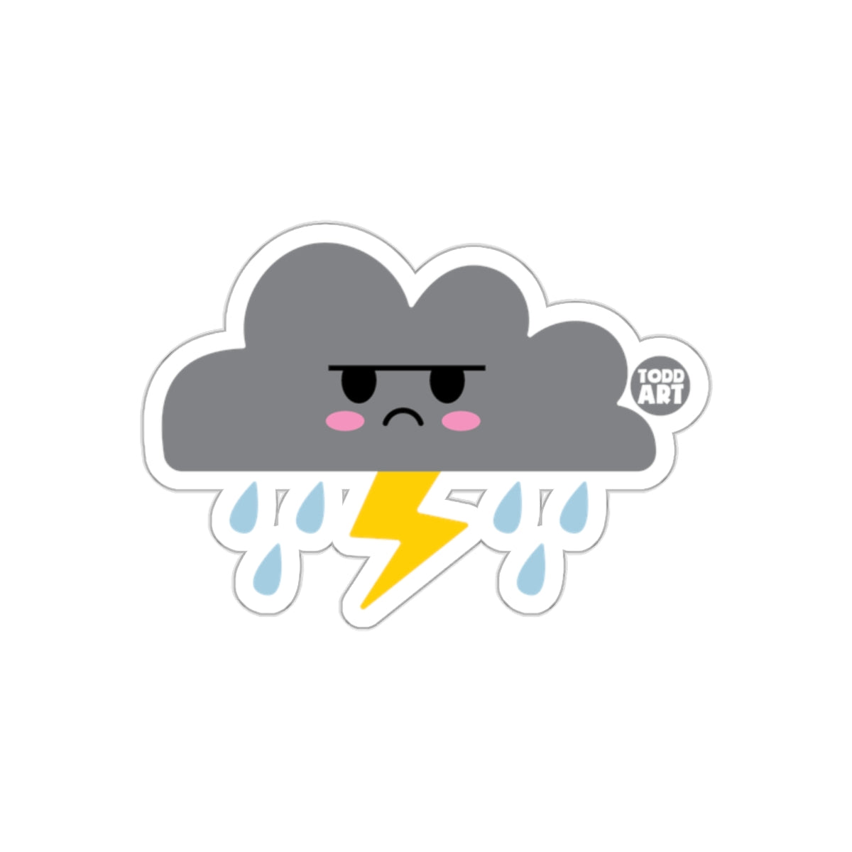 Grumpy Storm Cloud with Lightning and Raindrops Sticker