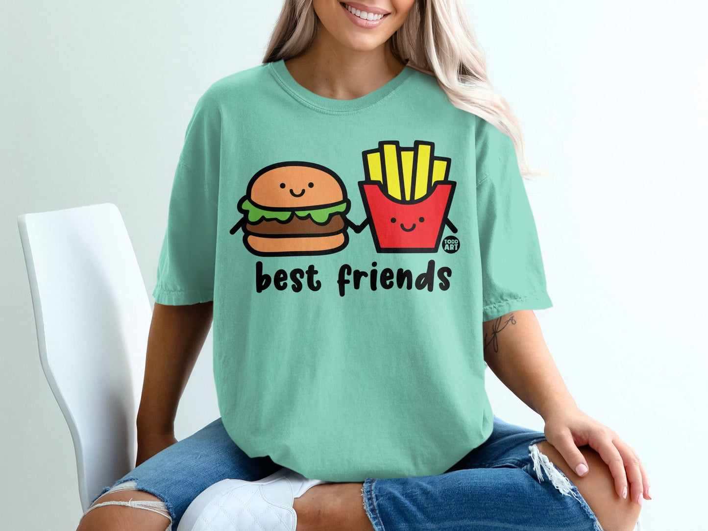 Cute Cartoon Burger and Fries Best Friends T-shirt