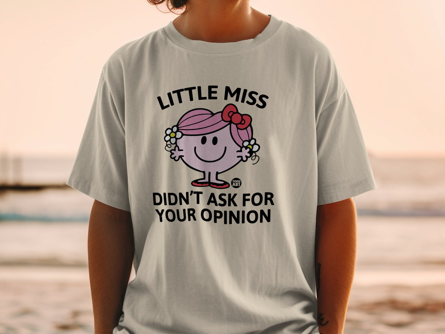 Little Miss "Didn't Ask For Your Opinion" t-shirt with pink bow and flowers.