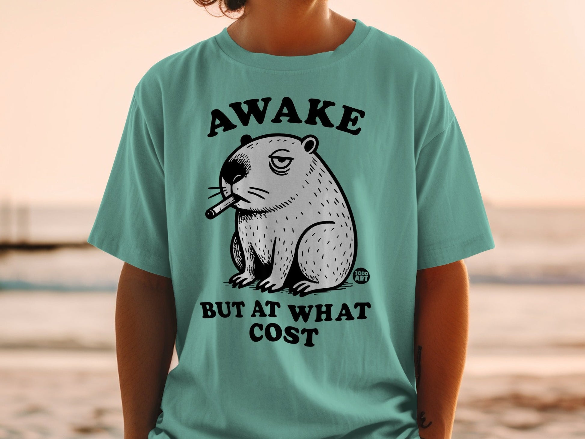 Awake But At What Cost Funny Graphic Tee