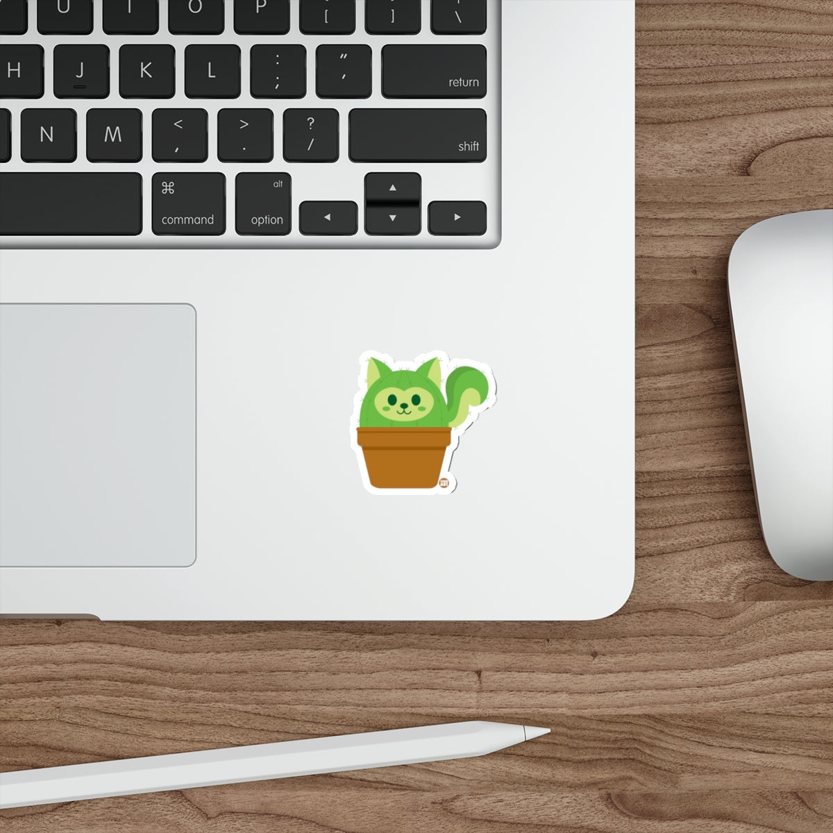 Cute Green Cat in Plant Pot Sticker for Laptops