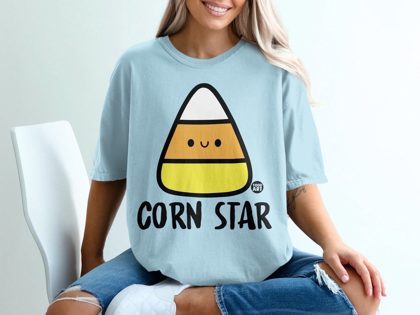Cute Corn Star Graphic Tee with Fun Candy Corn Design