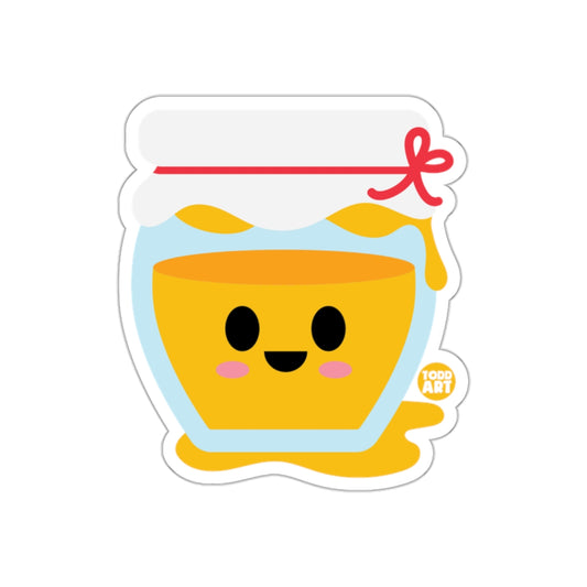 Cute Smiling Honey Jar Sticker with Red Ribbon Design