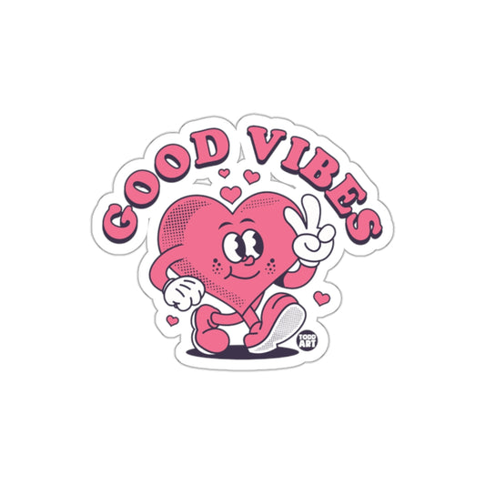 Cute Pink Heart Character with Good Vibes Sticker