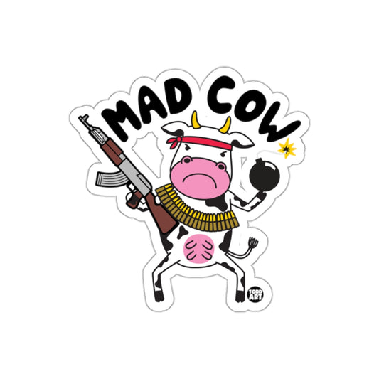 Mad Cow with Gun and Bomb Sticker Product