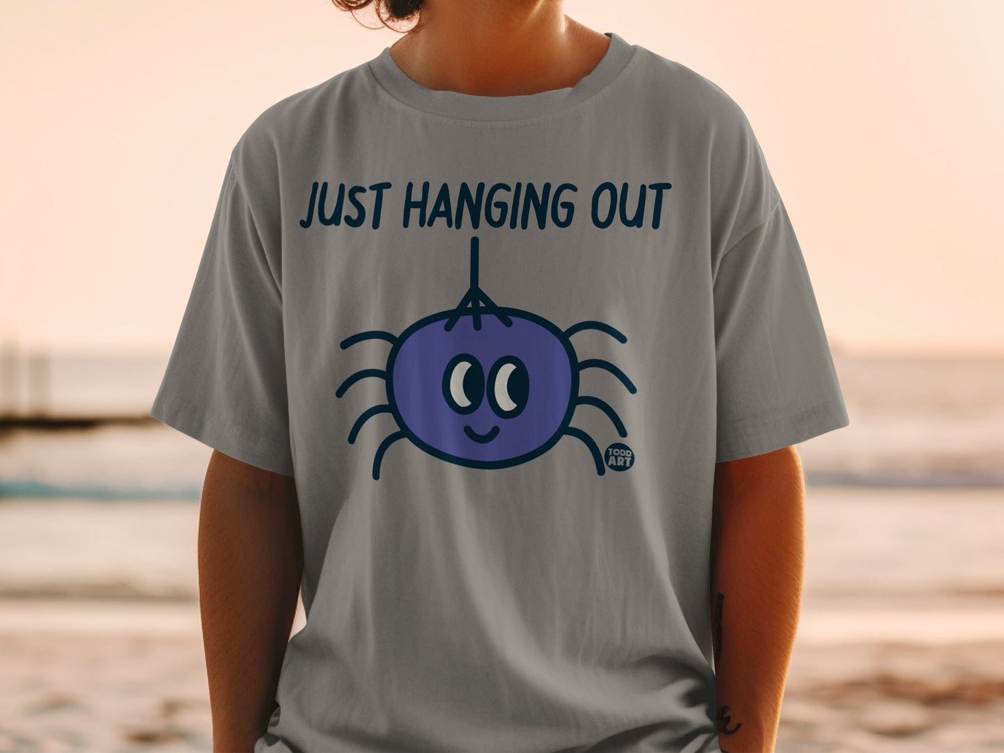 Just Hanging Out Funny Cute Spider Graphic T-Shirt