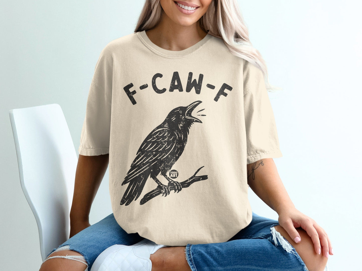 Funny F-Caw-F distressed black crow graphic T-shirt