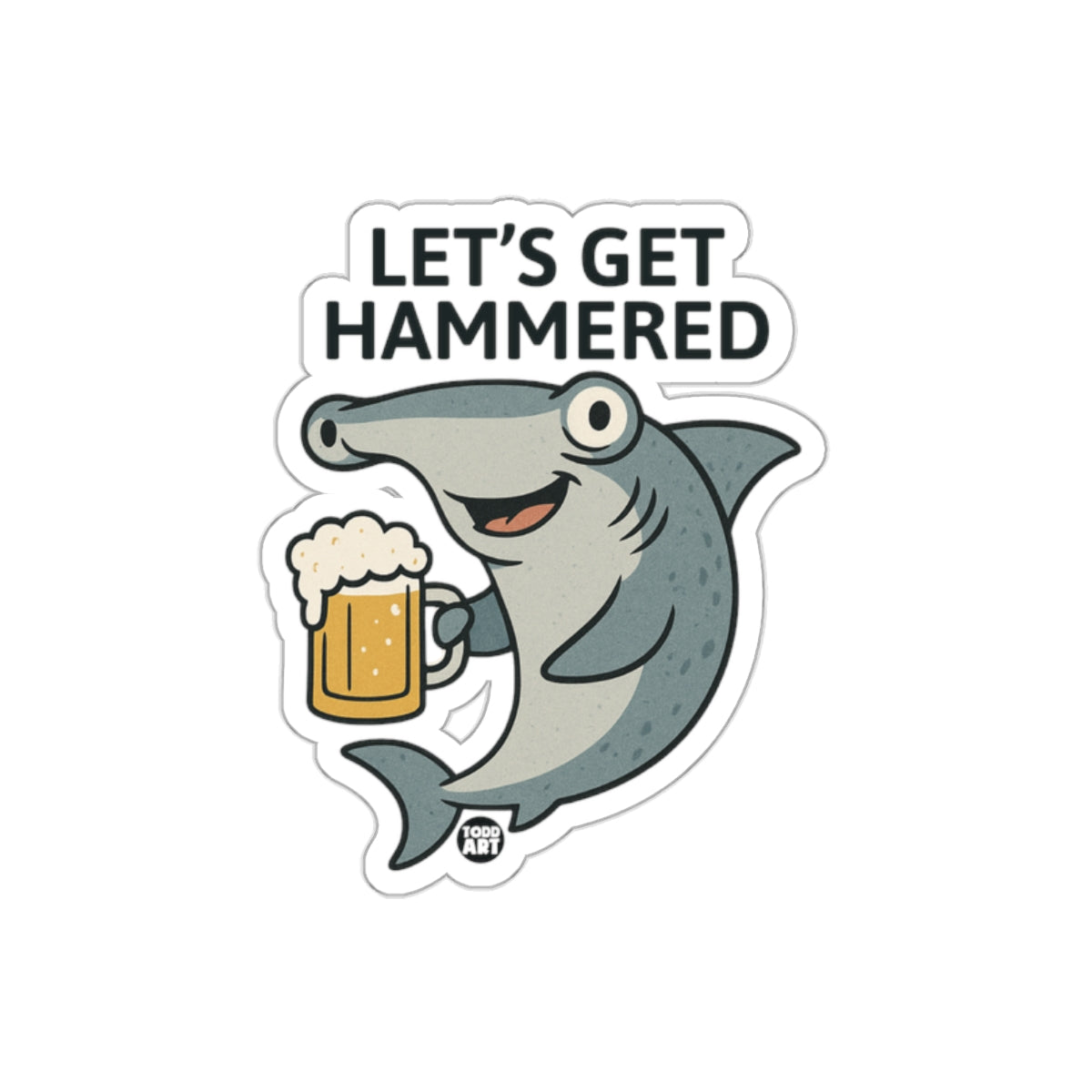 Lets Get Hammered Cartoon Funny Shark with Beer Stickers